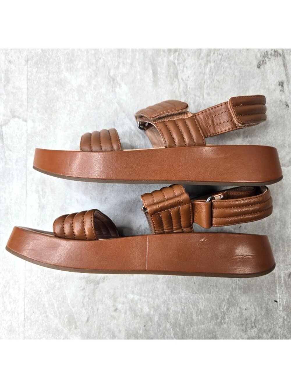 Madewell Platform Sandals 6 Brown Quilted Leather Minimalist Bohemian Fisherman - Picture 7 of 12